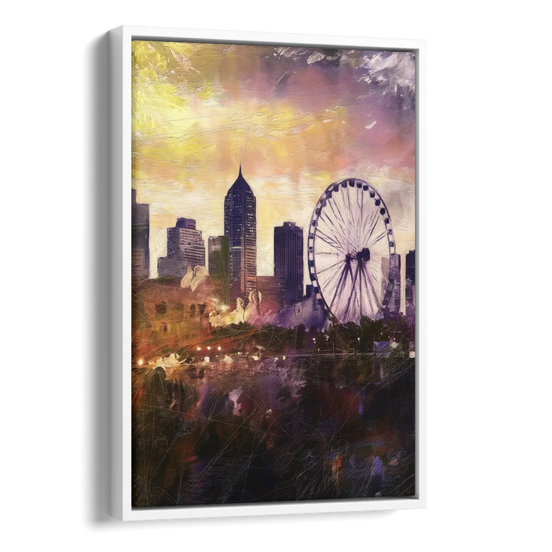 Atlanta Skyline with Ferris Wheel Side - White Canvas Wall Art