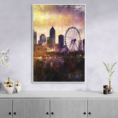 Atlanta Skyline with Ferris Wheel Living Room - White Canvas Wall Art