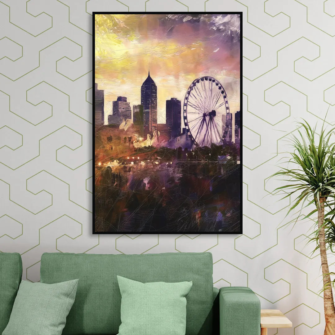 Atlanta Skyline with Ferris Wheel Sitting Room - Black Canvas Wall Art