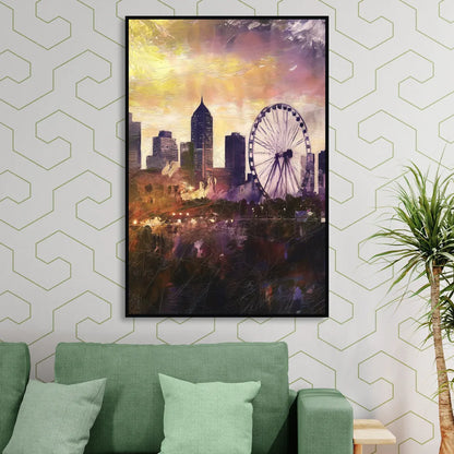 Atlanta Skyline with Ferris Wheel Sitting Room - Black Canvas Wall Art