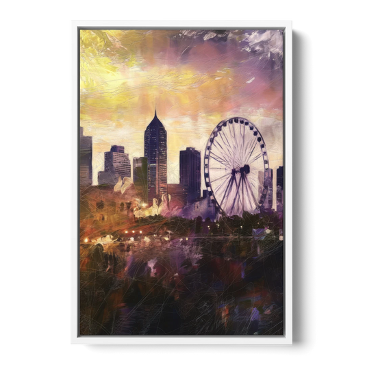 Atlanta Skyline with Ferris Wheel - White Framed Canvas Wall Art - Front