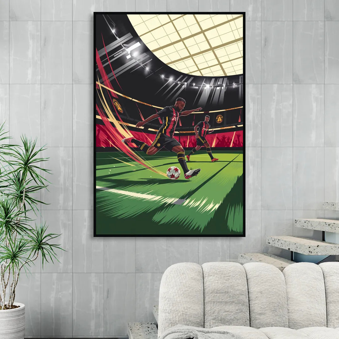 Atlanta United Soccer Action Living Room - Black Canvas Wall Art