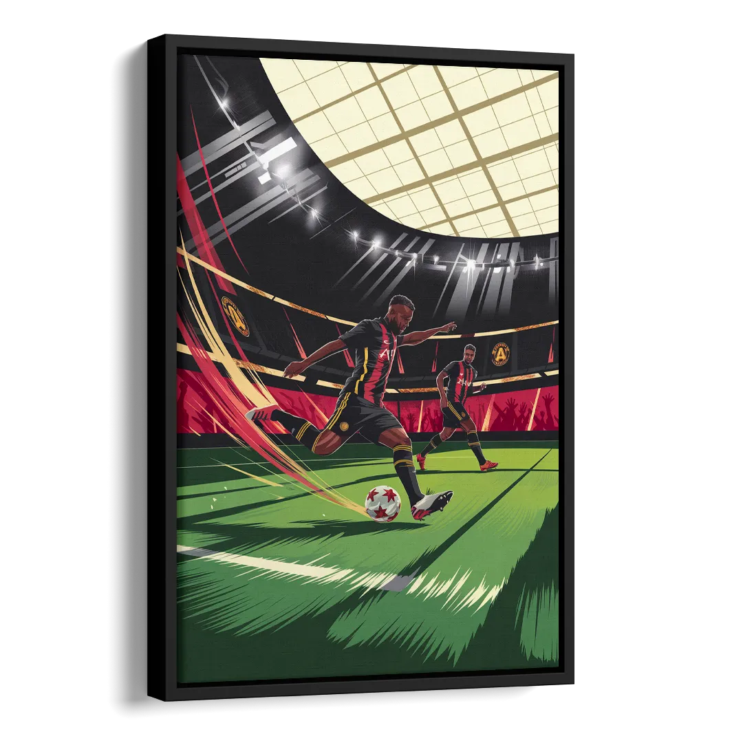 Atlanta United Soccer Action Side - Black Canvas Wall Art