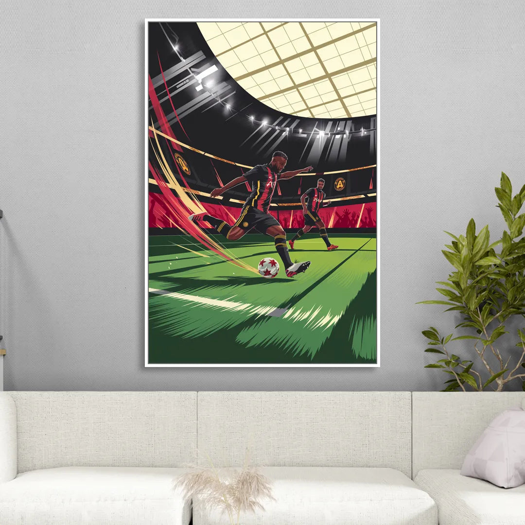 Atlanta United Soccer Action Living Room - White Canvas Wall Art