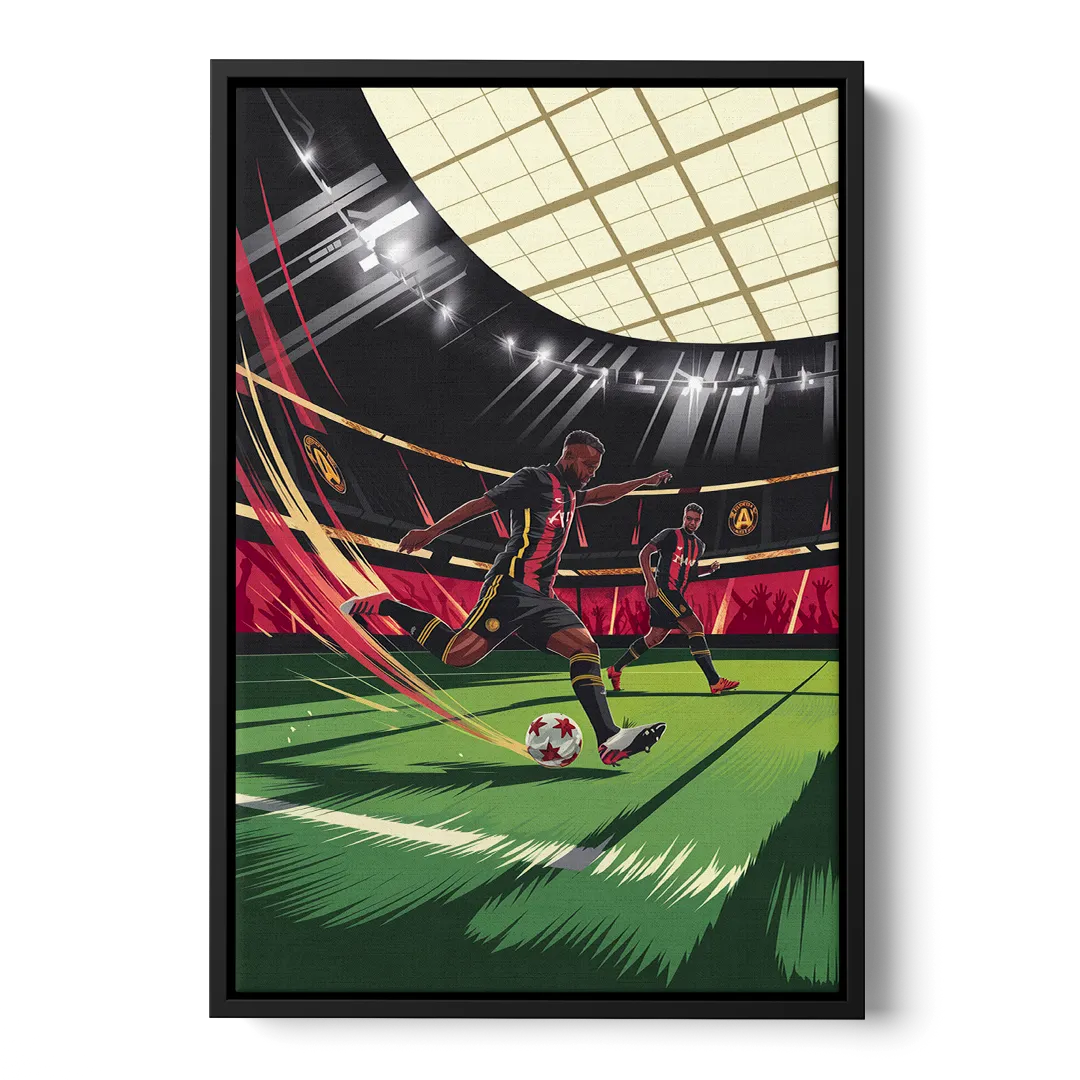 Atlanta United Soccer Action Front - Black Canvas Wall Art