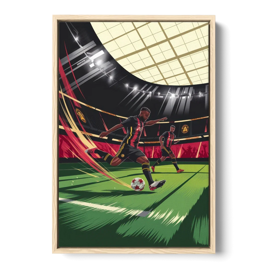Atlanta United Soccer Action - Oak Framed Canvas Wall Art - Front