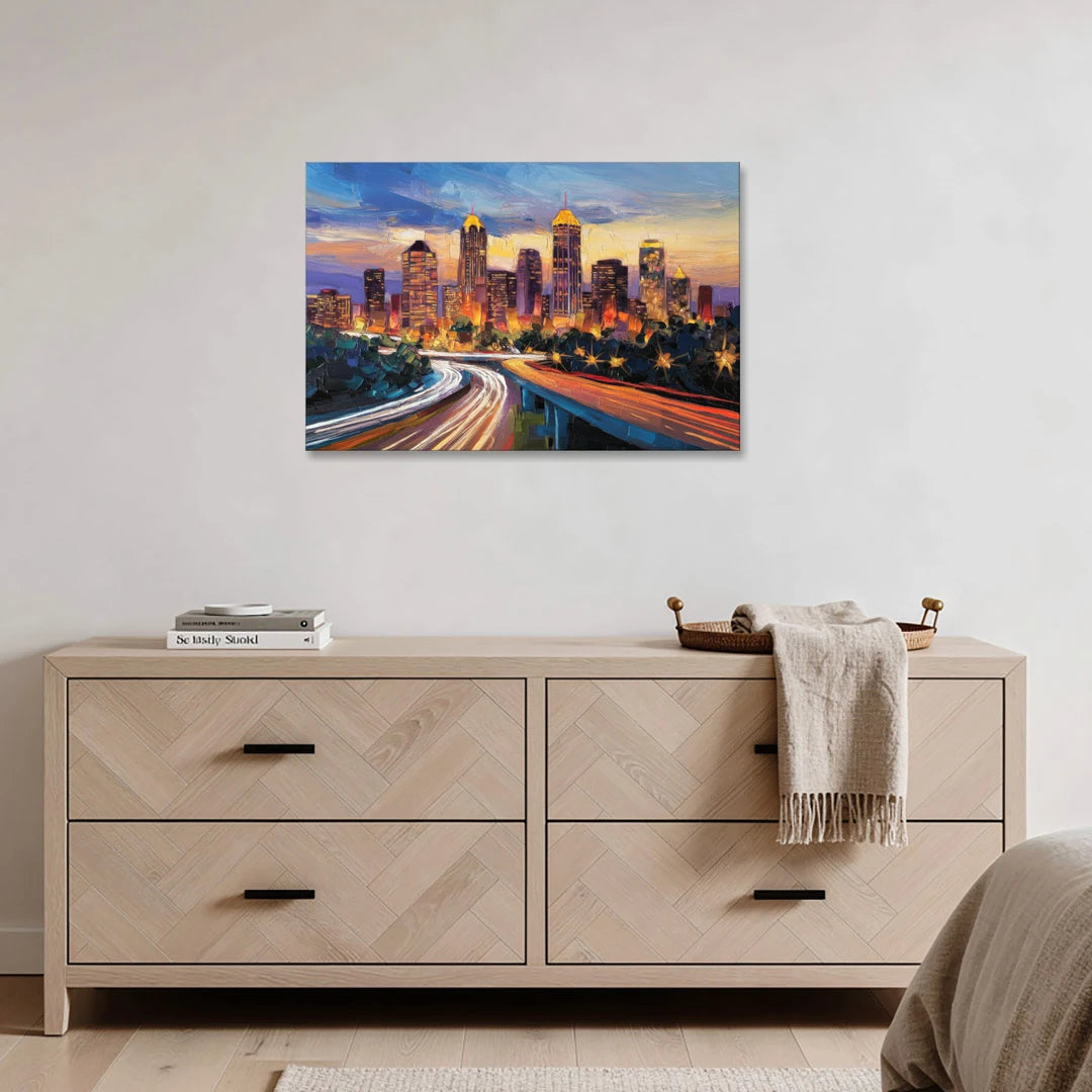 Atlanta Vibrant Downtown Scene - Canvas Wall Art - Coffee Table - 36x24