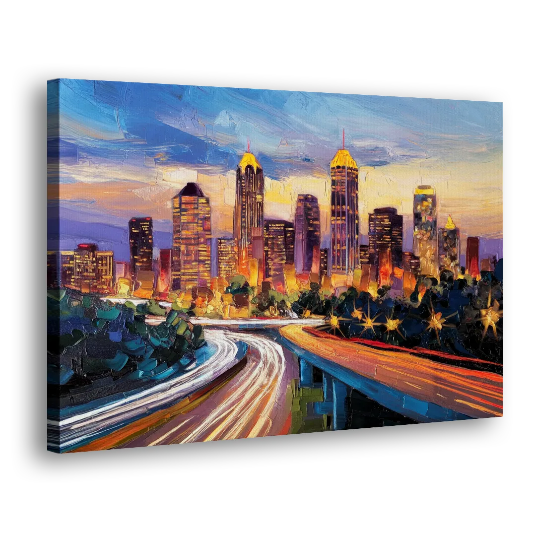 Atlanta Vibrant Downtown Scene Side - Canvas Wall Art