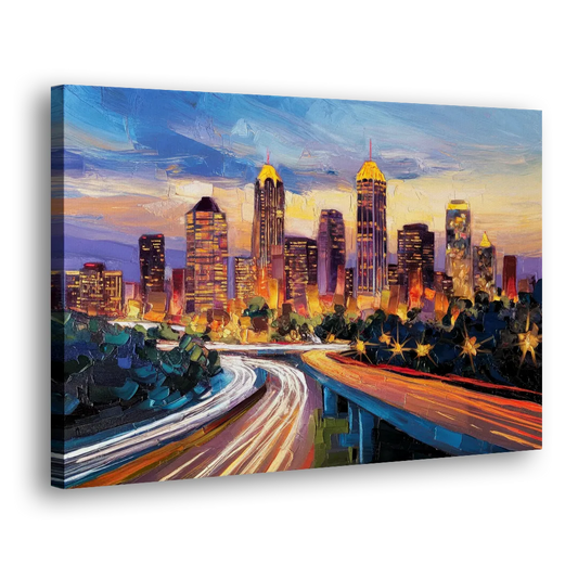 Atlanta Vibrant Downtown Scene Side - Canvas Wall Art