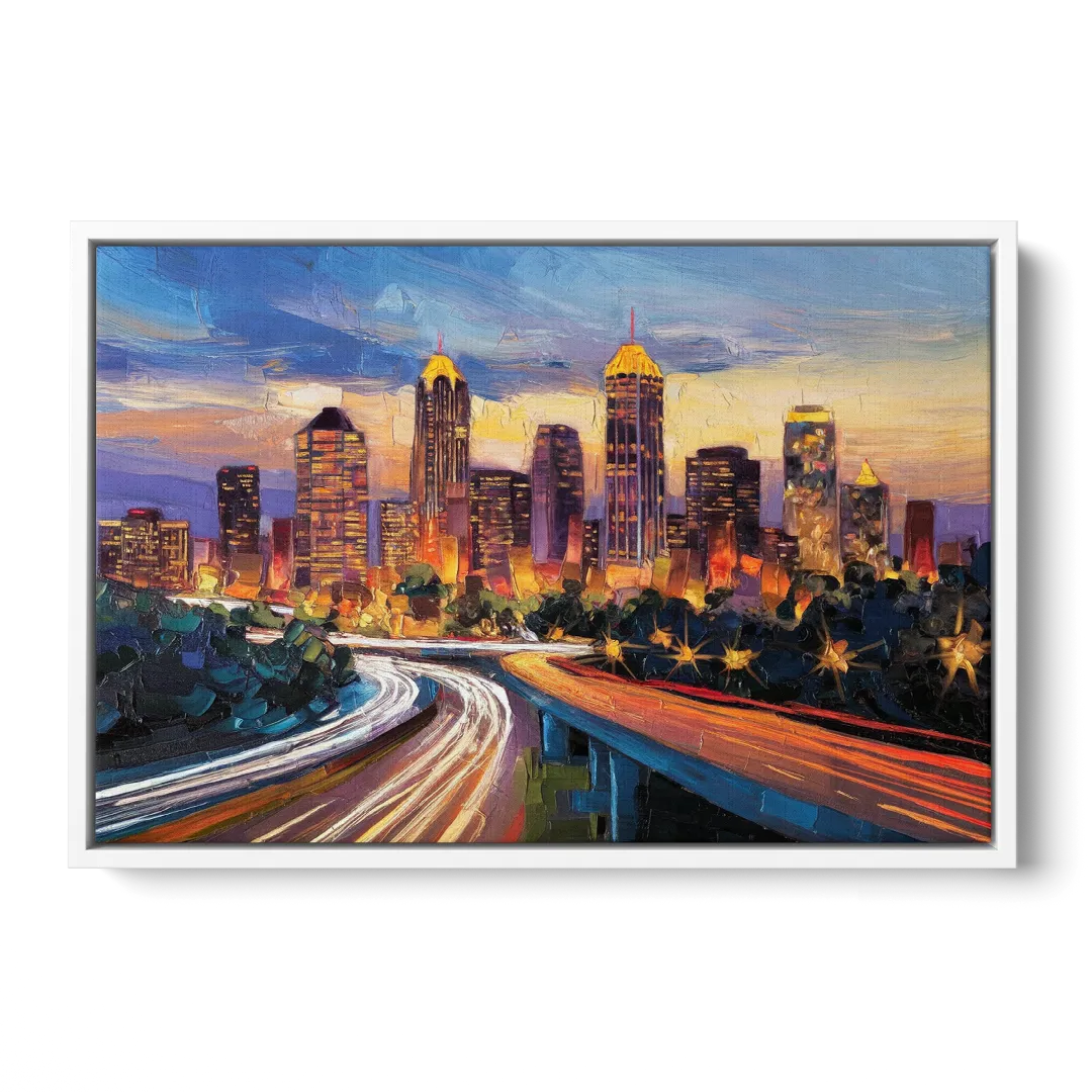 Atlanta Vibrant Downtown Scene Front - White Canvas Wall Art