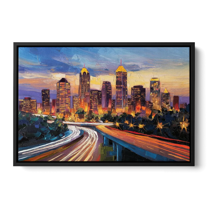 Atlanta Vibrant Downtown Scene Front - Black Canvas Wall Art