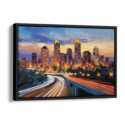 Atlanta Vibrant Downtown Scene Side - Black Canvas Wall Art