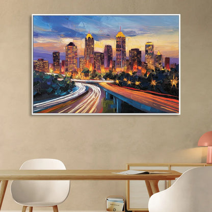 Atlanta Vibrant Downtown Scene Living Room - White Canvas Wall Art