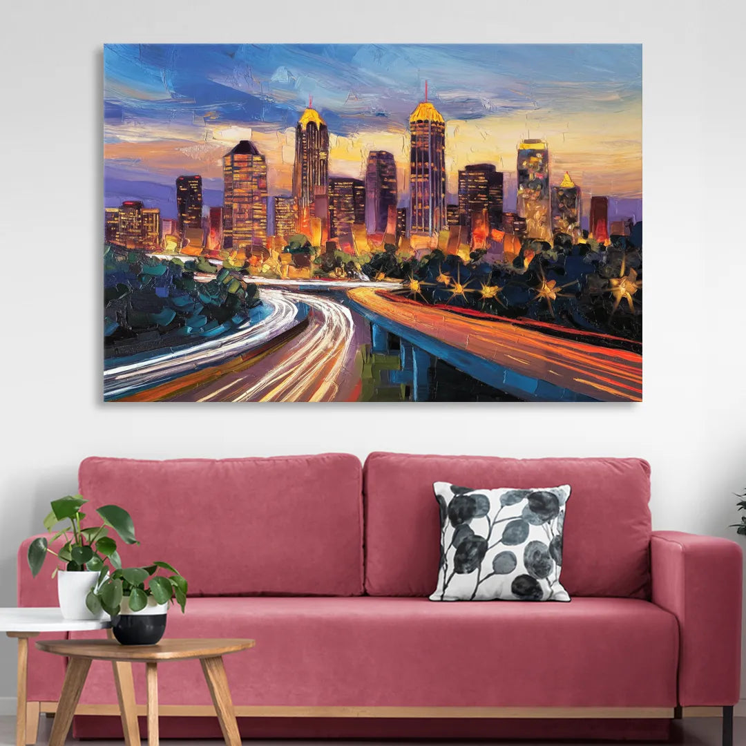 Atlanta Vibrant Downtown Scene Living Room - Canvas Wall Art