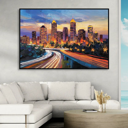 Atlanta Vibrant Downtown Scene Living Room - Black Canvas Wall Art