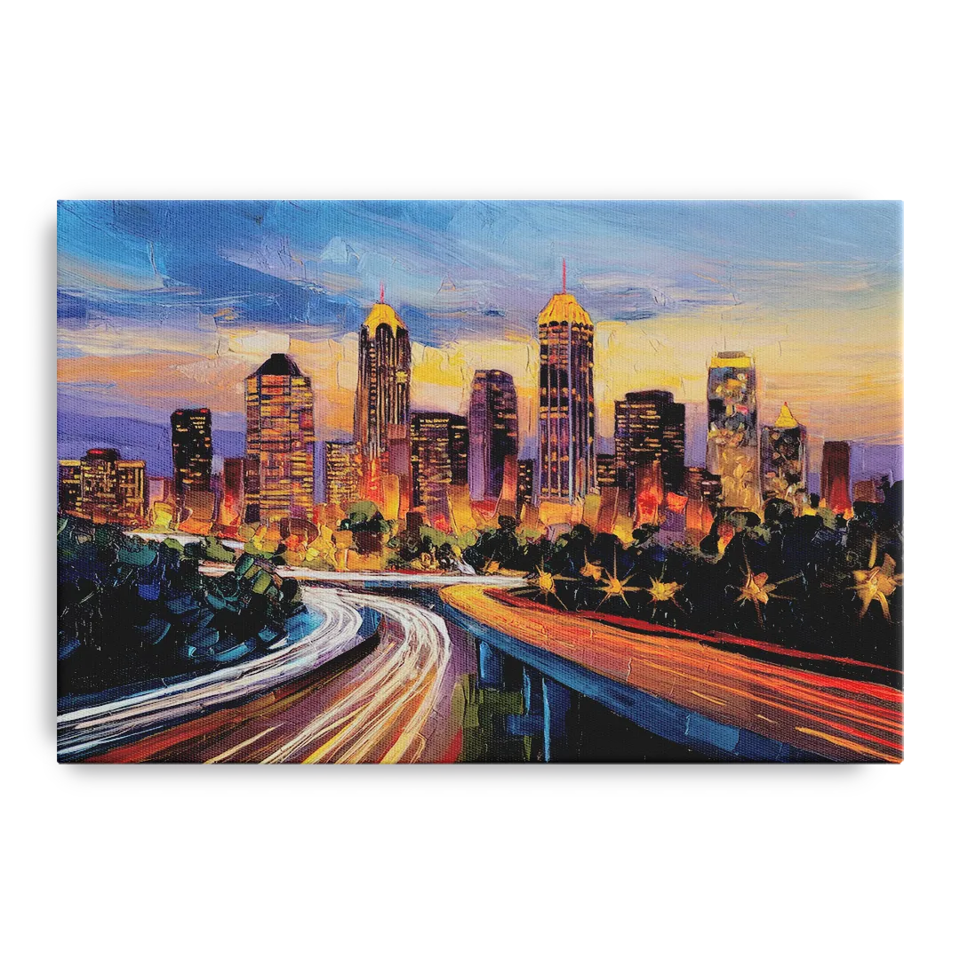Atlanta Vibrant Downtown Scene Front - Canvas Wall Art