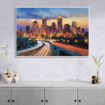Atlanta Vibrant Downtown Scene Sitting Room - White Canvas Wall Art