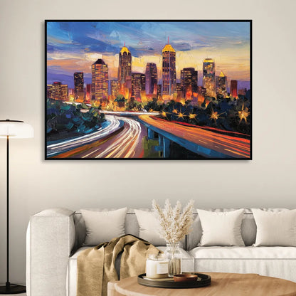 Atlanta Vibrant Downtown Scene Sitting Room - Black Canvas Wall Art