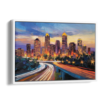 Atlanta Vibrant Downtown Scene Side - White Canvas Wall Art