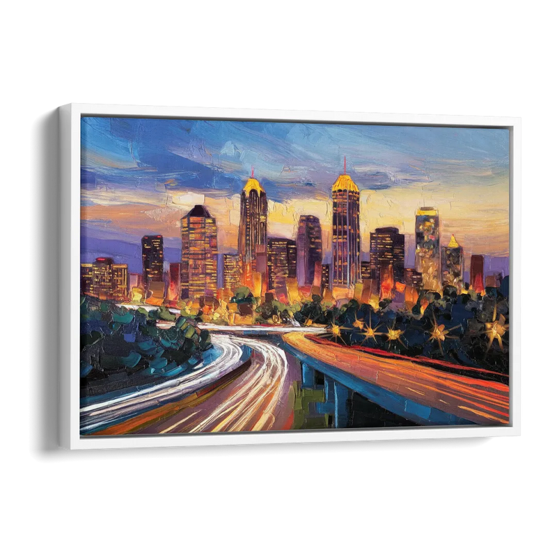 Atlanta Vibrant Downtown Scene Side - White Canvas Wall Art