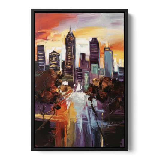Atlanta Vintage Skyline - Black Framed Canvas Wall Art - Front