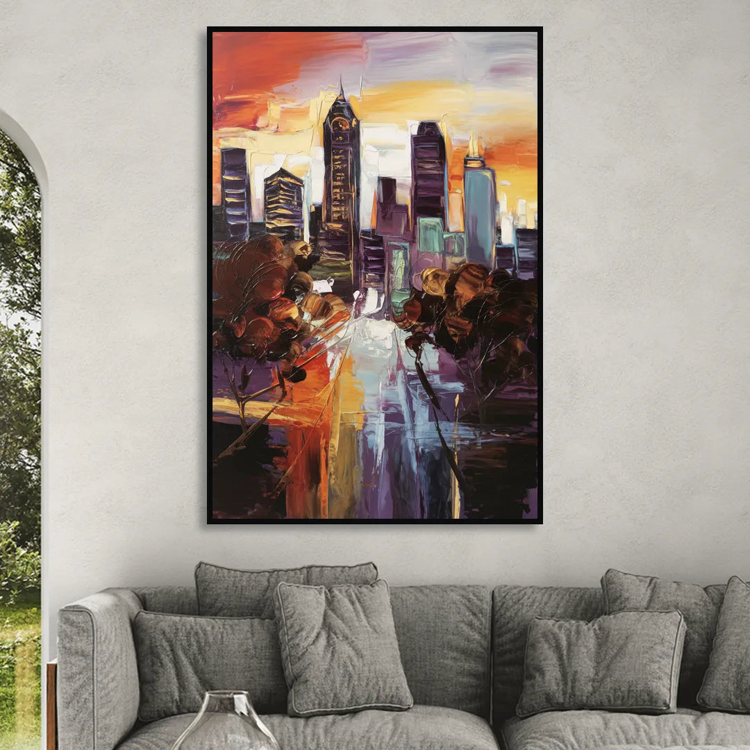 Atlanta Vintage Skyline Living Room - Black Canvas Wall Art