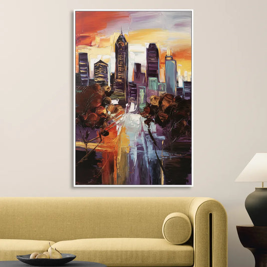 Atlanta Vintage Skyline Living Room - White Canvas Wall Art