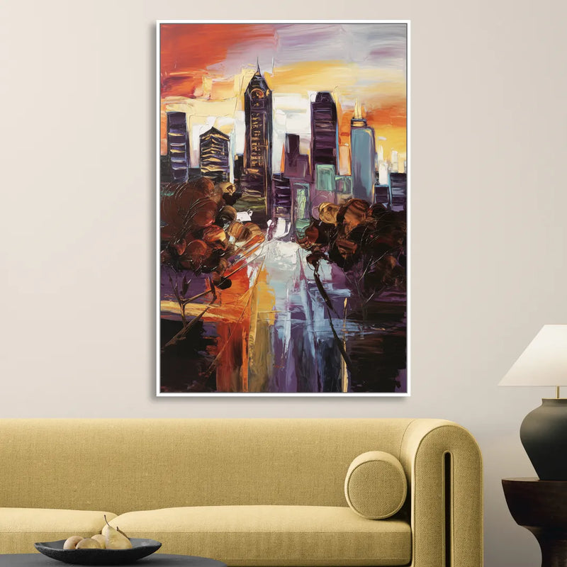 Atlanta Vintage Skyline Living Room - White Canvas Wall Art