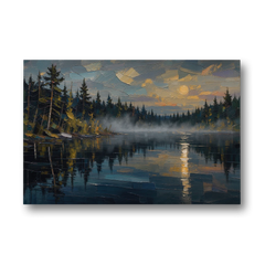 Atmospheric Landscape Painting of a Fogbound Lake - Canvas Wall Art - Front