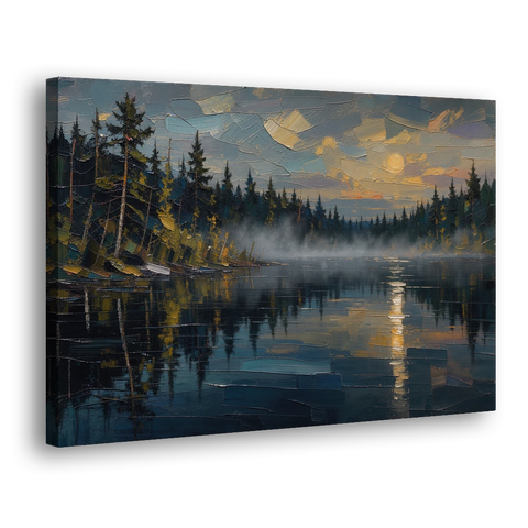 Atmospheric Landscape Painting of a Fogbound Lake - Canvas Wall Art - Side