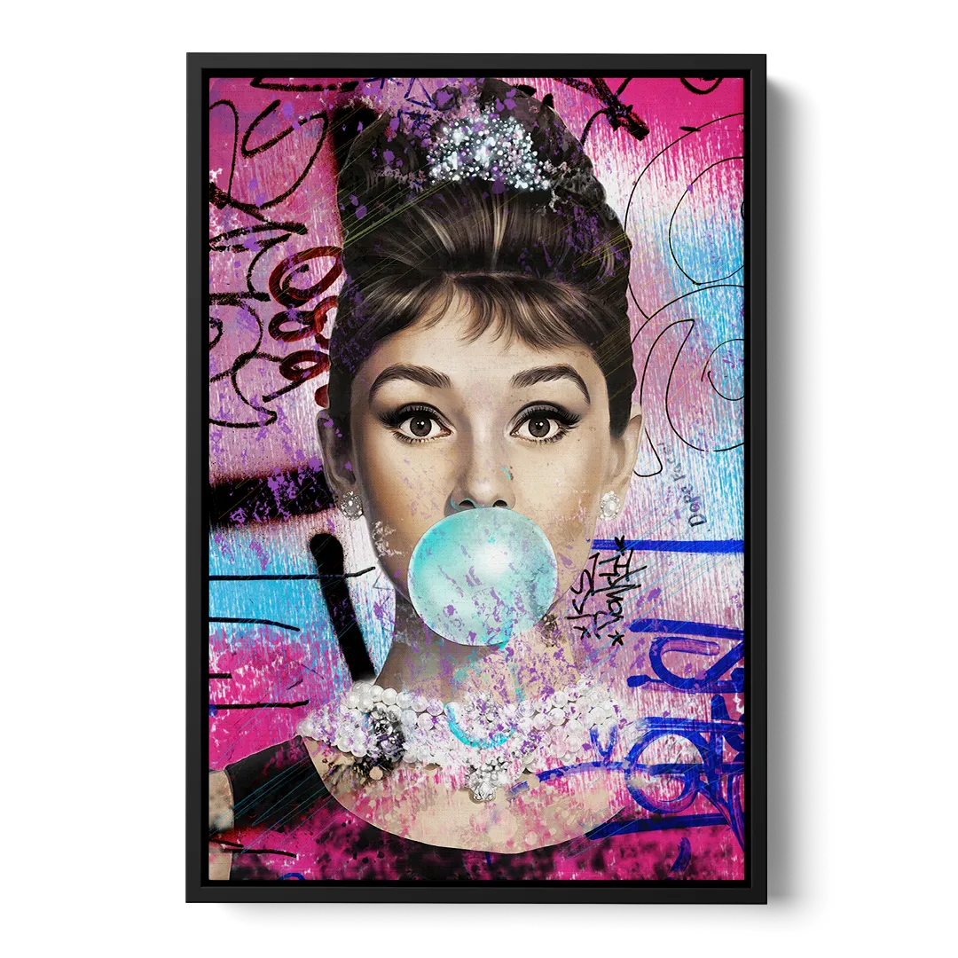 Audrey Bubble Gum Front - Black Canvas Wall Art