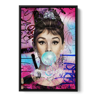 Audrey Bubble Gum Front - Black Canvas Wall Art
