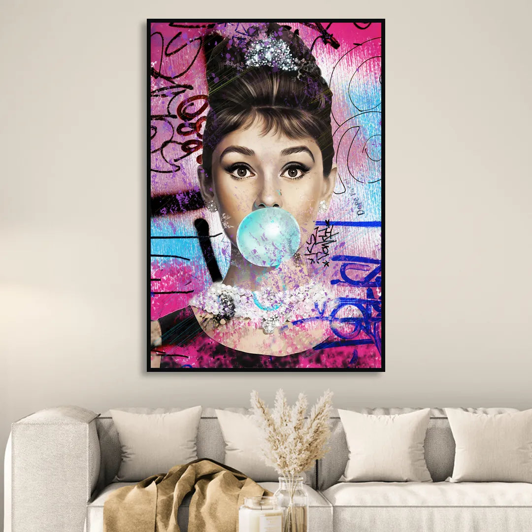 Audrey Bubble Gum Sitting Room - Black Canvas Wall Art