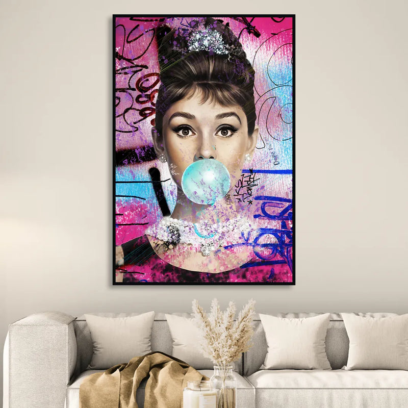 Audrey Bubble Gum Sitting Room - Black Canvas Wall Art