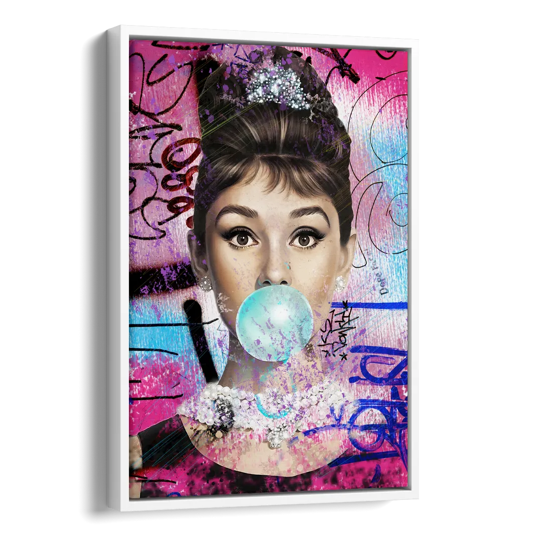 Audrey Bubble Gum Side - White Canvas Wall Art
