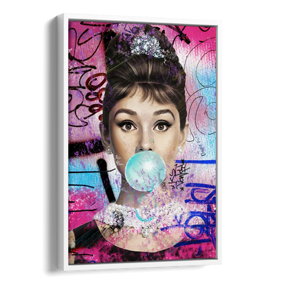 Audrey Bubble Gum Side - White Canvas Wall Art