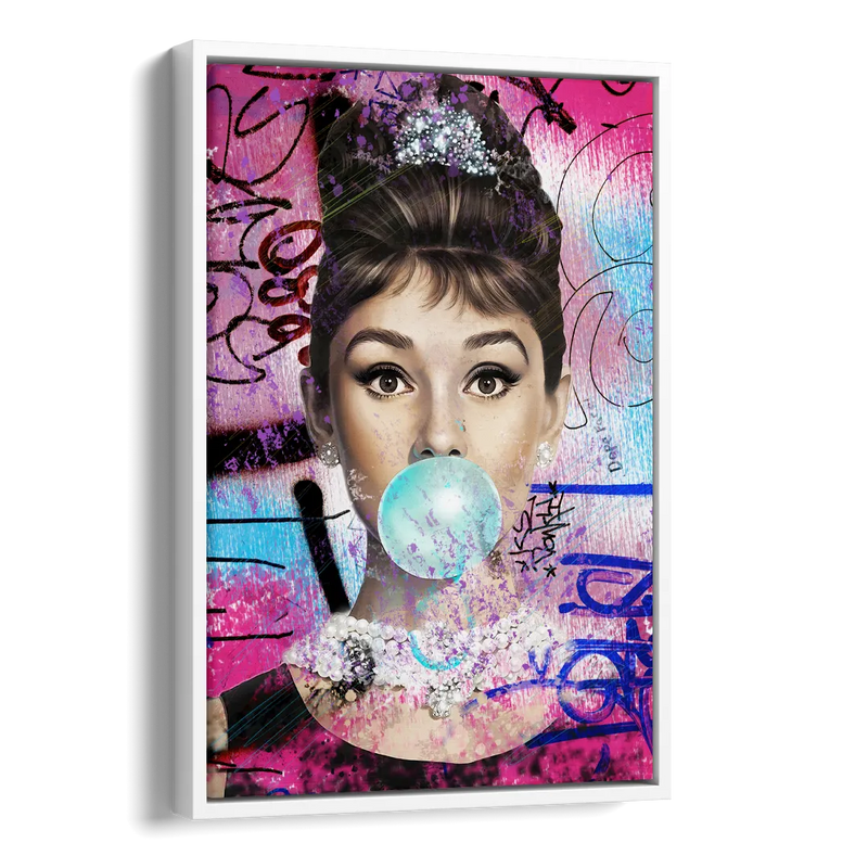 Audrey Bubble Gum Side - White Canvas Wall Art