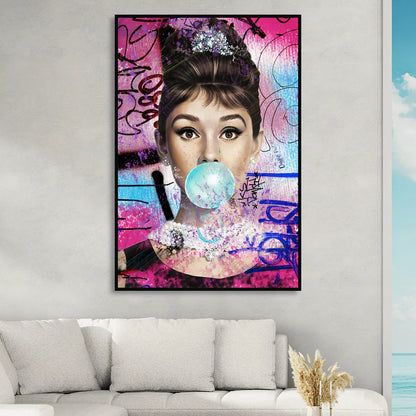 Audrey Bubble Gum Living Room - Black Canvas Wall Art
