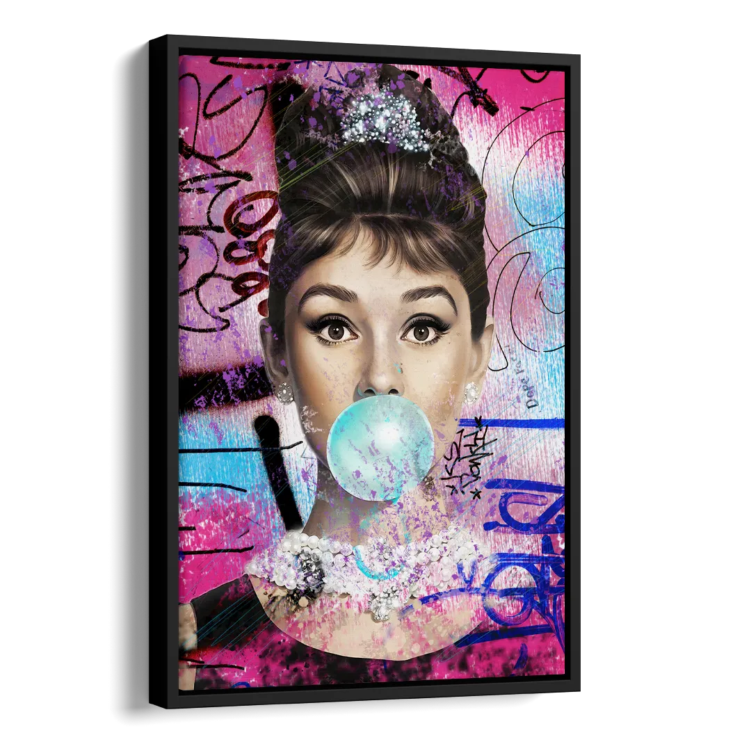 Audrey Bubble Gum Side - Black Canvas Wall Art