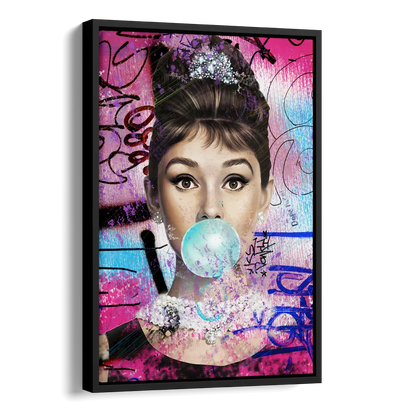 Audrey Bubble Gum Side - Black Canvas Wall Art