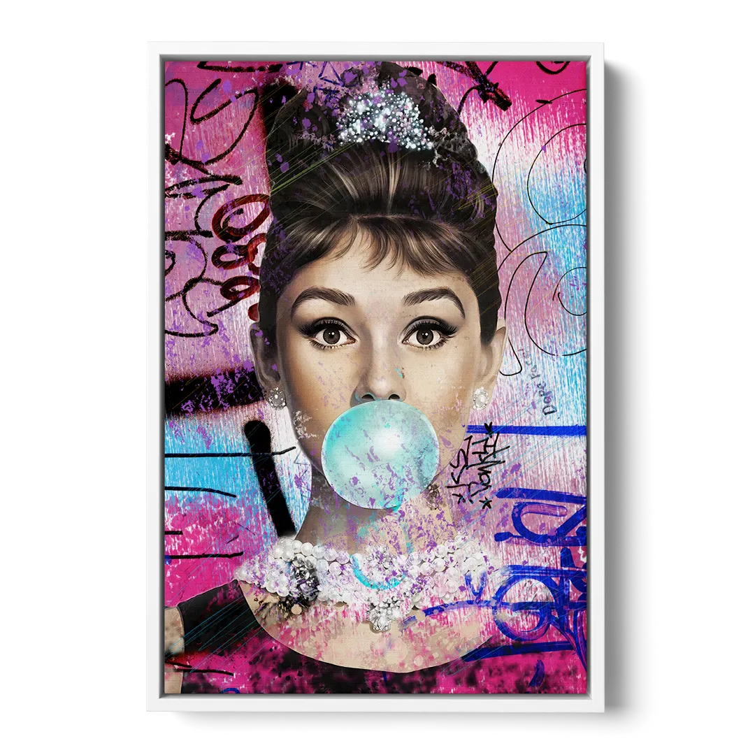 Audrey Bubble Gum Front - White Canvas Wall Art