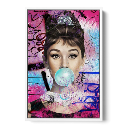 Audrey Bubble Gum Front - White Canvas Wall Art