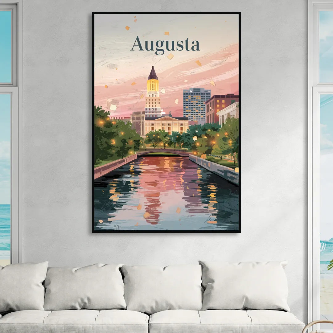 Augusta Historic Downtown Charm Living Room - Black Canvas Wall Art