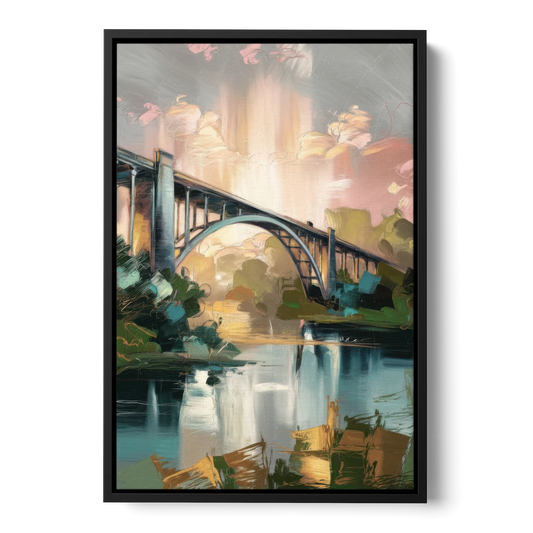 Augusta Iconic Bridge View - Black Framed Canvas Wall Art - Front