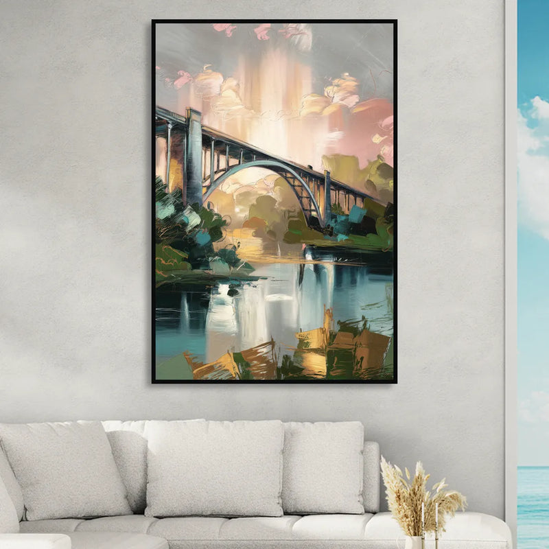 Augusta Iconic Bridge View Sitting Room - Black Canvas Wall Art