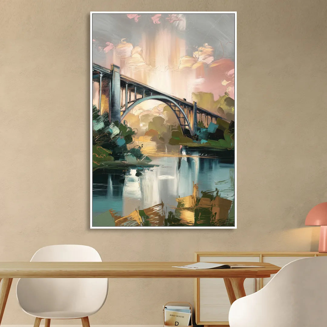 Augusta Iconic Bridge View Sitting Room - White Canvas Wall Art