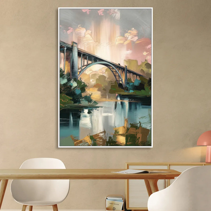 Augusta Iconic Bridge View Sitting Room - White Canvas Wall Art
