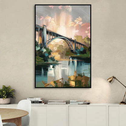 Augusta Iconic Bridge View Living Room - Black Canvas Wall Art