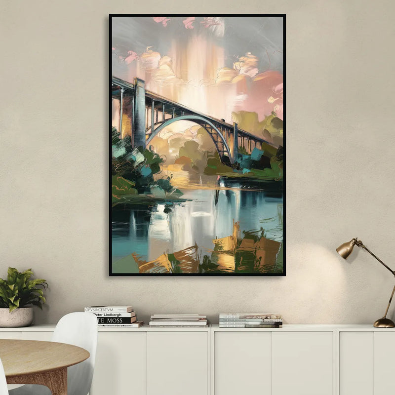 Augusta Iconic Bridge View Living Room - Black Canvas Wall Art