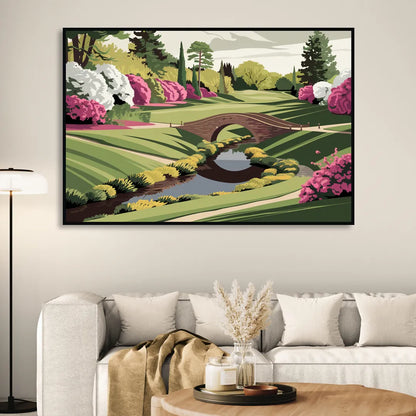 Augusta National Green Landscape Living Room - Black Canvas Wall Art